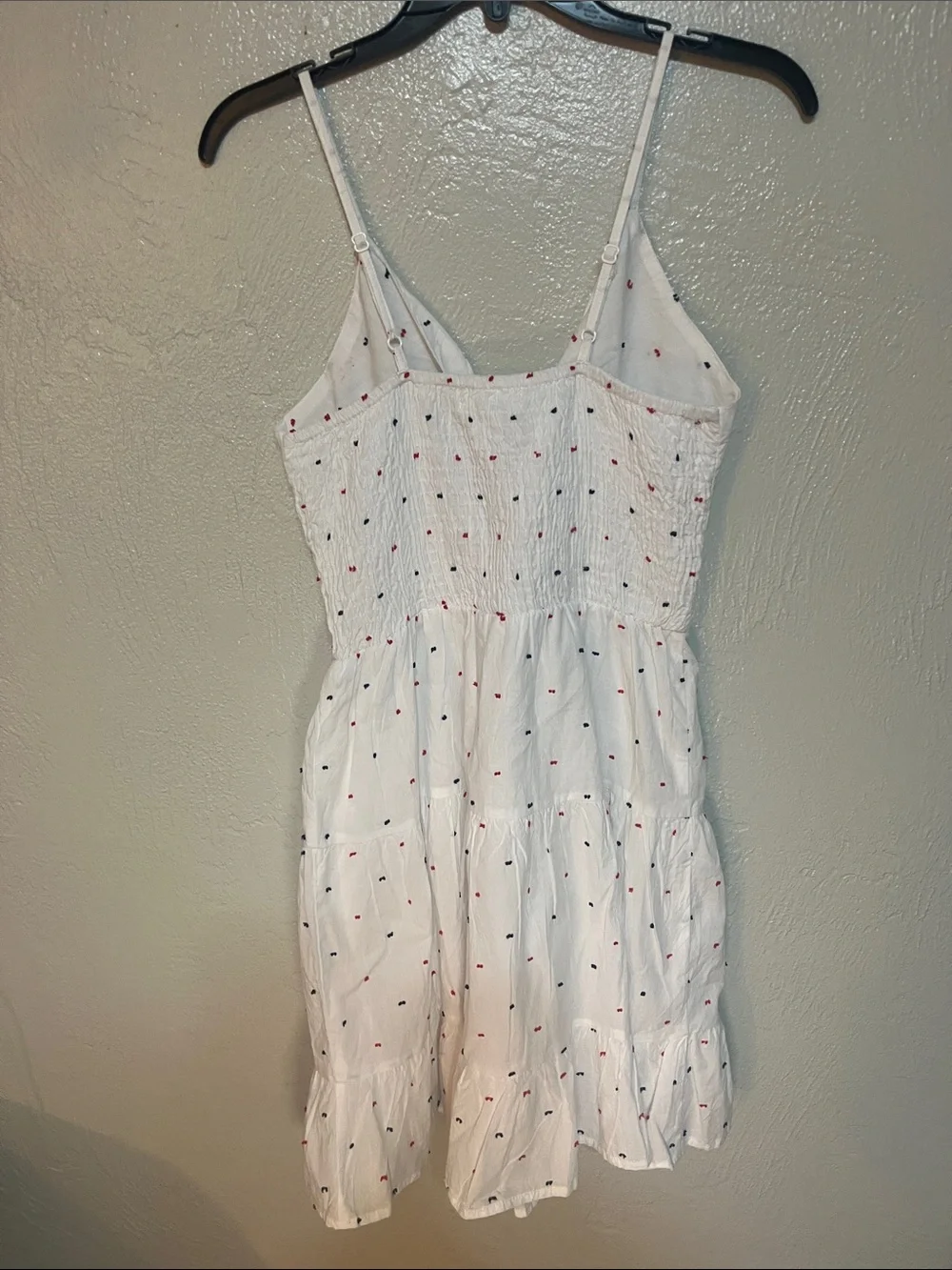Jessica Simpson White Eyelet Knot-Front Mini Dress with Subtle Dot Print - Picture 4 of 5
